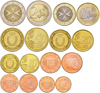 Мальта евронабор из 8 монет 2008 1, 2, 5, 10, 20, 50 евроцентов, 1 и 2 евро UNC 181-1031