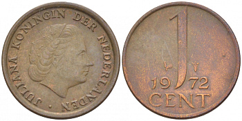 Нидерланды 1 цент 1972 Юлиана (1948-1980) КМ 180 бронза 3457-1036
