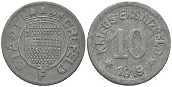 Крефельд 10 пфеннигов 1919 Funck 84.7A цинк 4617-256