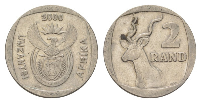 ЮАР 2 ранда 2000 новый тип - редкий KM 228 медь плакированная никелем 4626-1221
