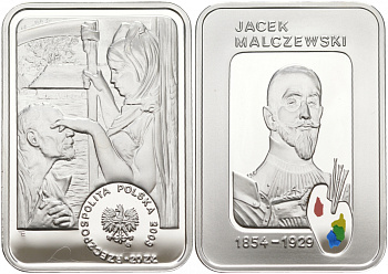 Польша 20 злотых 2003 Ясек Малжевски, аллегория Смерти закрывающей глаза старику, цветная эмаль, в оригинальной пластиковой коробке KM 478 серебро PROOF 1090-2-43
