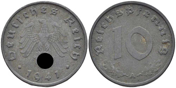 ГЕРМАНИЯ 10 РЕЙХСПФЕННИГОВ 1941 А KM 101, J. 371 цинк 4401-722