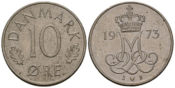 Дания 10 эре 1973 Маргрете II (1973 - 1988) KM 860 медно-никель 4173-724