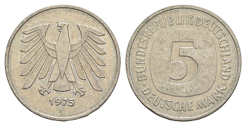 ФРГ 5 марок 1975 F KM 140.1 медно-никель 4156-133