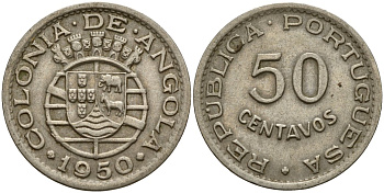 Ангола 50 сентаво 1950 300 лет революции 1648 года KM 72 никель бронза 4121-1212