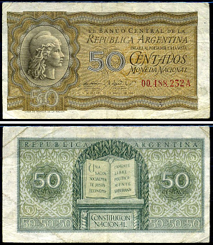 Аргентина 50 сентаво 1947 Свобода, конституция Аргентины Pick 259 a бумага 7198-3-1-2