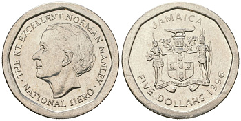 Ямайка 5 долларов 1996 KM 163 нержавеющая сталь UNC 4621-547