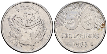 Бразилия 50 крузейро 1983 карта города Бразилиа KM 594.1 нержавеющая сталь 87-614