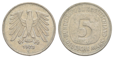 ФРГ 5 марок 1975 F KM 140.1 медно-никель 4156-133