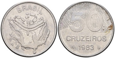 Бразилия 50 крузейро 1983 карта города Бразилиа KM 594.1 нержавеющая сталь 87-614