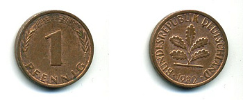 ФРГ 1 ПФЕННИГ 1982 D KM 105, J 380 сталь плакированная медью 46-149