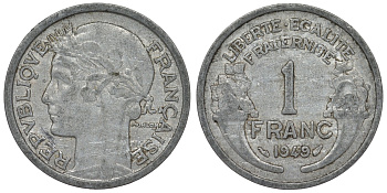 Франция 1 франк 1949 тип Morlon KM 885а.1, Le Franc 221.15 алюминий 4128-327