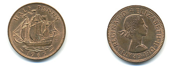 Великобритания 1/2 пенни 1965 Елизавета II (1952-2022) KM 896, Spink 4158 бронза 59-1323