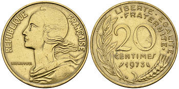 Франция 20 сантимов 1973 тип Марианна KM 930 медь алюминий никель    4153-413