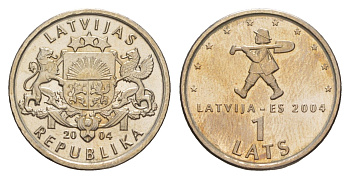 Латвия 1 лат 2004 Мальчик с пальчик KM 61 медно-никель UNC 4644-958