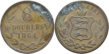 Гернси 8 даблов (дублей) 1864 KM 7 бронза 4394-1022