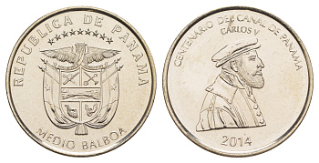 Панама 1/2 бальбоа (50 сентесимо) 2014 100 лет Панамскому каналу KM 145 медь плакированная медно-никелем UNC 4645-236