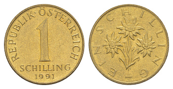 Австрия 1 шиллинг 1991 KM 2886 алюминиевая бронза UNC 4563-127