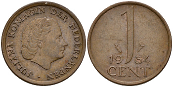 Нидерланды 1 цент 1964 Юлиана (1949-1980) KM 180 бронза    4598-234