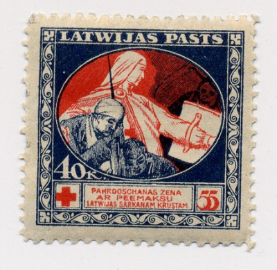 Латвия 40 копеек  марка Латвийский красный крест  бумага  000-00-00