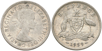 Австралия 6 пенсов 1959 Елизавета II (1952-2022) KM 58 серебро 4623-256