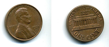 США 1 ЦЕНТ 1971 D, ЛИНКОЛЬН KM 201 медь цинк 46-552