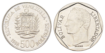 Венесуэла 500 боливаров 1998 год-тип, Симон Боливар Y 79.1 сталь плакированная никелем UNC 4666-1242