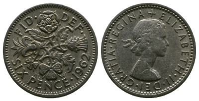 Великобритания 6 пенсов 1962 Елизавета II (1952-2022) KM 903, Spink 4149 медно-никель 4381-759