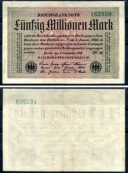 Германия 50000000 марок 1923 1 сентября 1923 Pick 109 b (1) бумага 7552-70-2-2