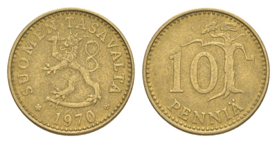 Финляндия 10 пенни 1970 KM 46 алюминиевая бронза 4647-329