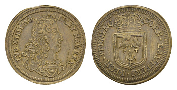 Нюрнберг счетный жетон XIX век Людовика XIV, диаметр 18,5 мм, вес 1,04 гр  латунь    1531-844