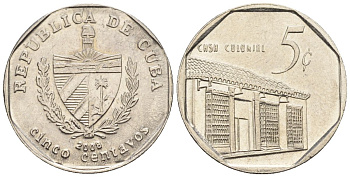 Куба 5 сентаво 2008 KM 575.2, Schoen 713, JMA MC19 сталь плакированная никелем 4115-1014