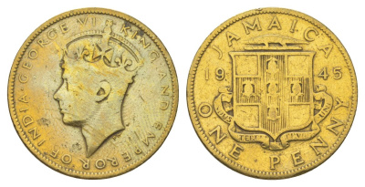 Ямайка 1 пенни 1945 KM 32 никель латунь 4628-523
