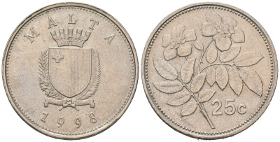 Мальта 25 центов 1998 KM 97 медно-никель 183-1233