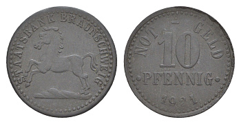 Брауншвейг 10 пфеннигов 1921 Funck 56.9, Men05 3477.3, Men18 4416.3 цинк 4636-953