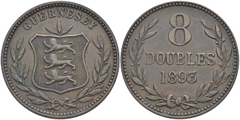 Гернси 8 даблов (дублей) 1893 KM 7 бронза 3996-531