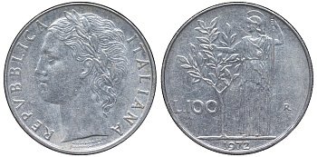 Италия 100 лир 1972 R KM 96.1 нержавеющая сталь 4144-132