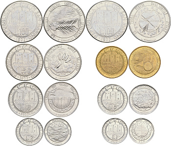 Сан-Марино годовой набор из 8 монет 1977 1, 2, 5, 10, 20, 50, 100 и 100 лир KM 63-70 UNC 3-6-4-56