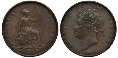 Великобритания 1/2 пенса 1825 Георг IV (1820-1830) KM 692, Spink 3824 медь 1523-1315