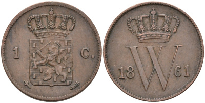 Нидерланды 1 цент 1861 Виллем III (1849-1890) KM 100 медь 1528-342
