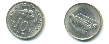 Малайзия 10 сенов 1991 цветок KM 51 медно-никель 176-761