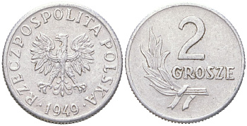 Польша 2 гроша 1949 Y 40 алюминий 4614-612