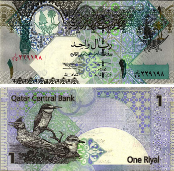 Катар 1 риал ND (2003) хохлатый жаворонок, золотая щурка и зуек Pick 20 a бумага UNC (пресс) 8615-44-3-2