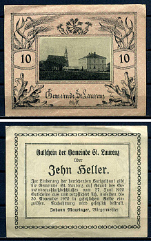 Санкт-Лоренц (Австрия) 10 геллеров 1920 бумага 7556-25-2-2