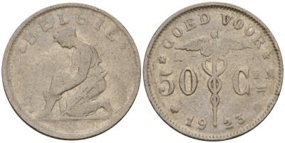 Бельгия 50 сантимов 1923 BELGI? KM 88 никель 4189-762