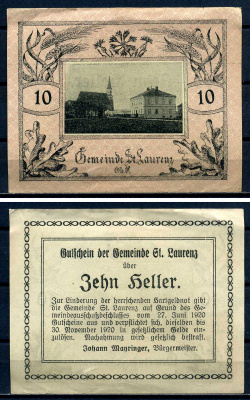 Санкт-Лоренц (Австрия) 10 геллеров 1920 бумага 7556-25-2-2