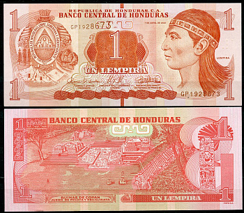 Гондурас 1 лемпира 2022 руины Копан, остатки древнего города Инков Pick 96  бумага  UNC (пресс) 450-61-1