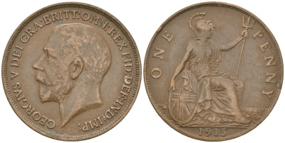 Великобритания 1 пенни 1915 Георг V (1910-1936) KM 810, Spink 4051 бронза    69-242