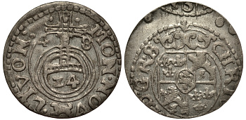 Ливония, Рига 1/24 талера 1648 Шведская оккупация, Кристина (1632-1654), минтмарк собака, вес 1,01 гр. KM 3 серебро 1516-615