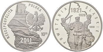 Польша 10 злотых 2011 Силезские восстания 1919-1920-1921 KM 793 серебро PROOF 1099-2-43